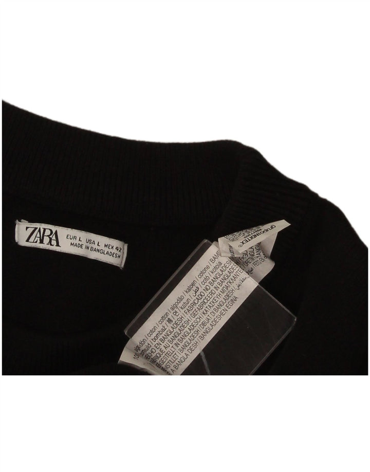 Zara Pull à col rond pour homme en coton noir Large