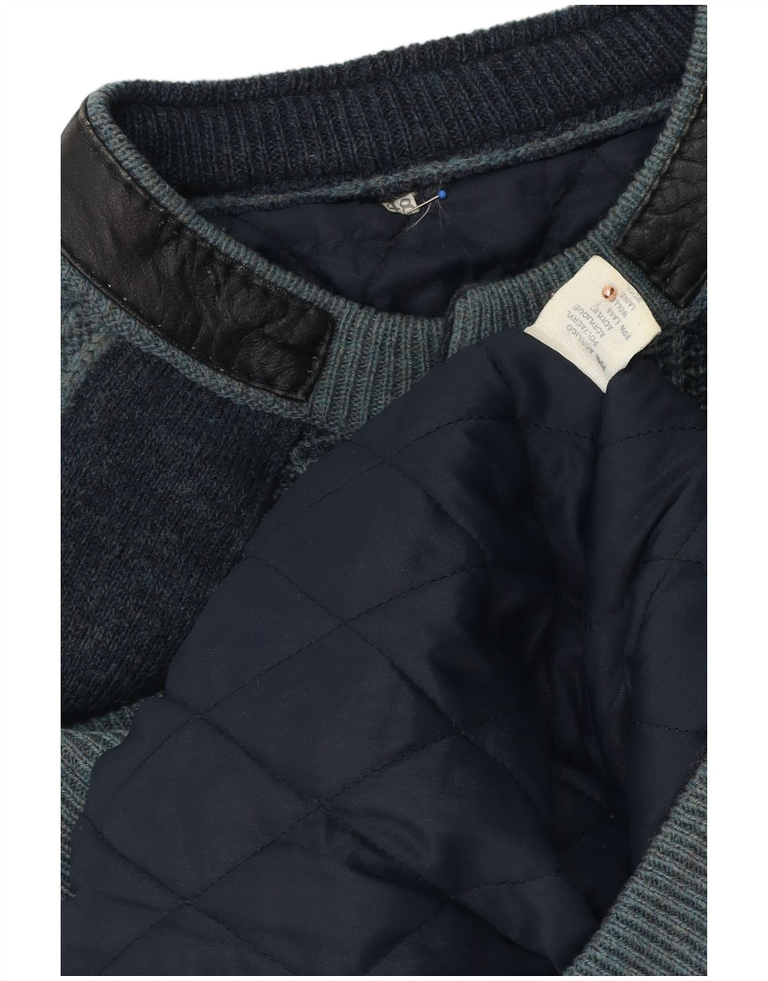 vintage Mens Knit Bomber Jacket IT 48 Moyen Bleu Marine Rayé Acrylique