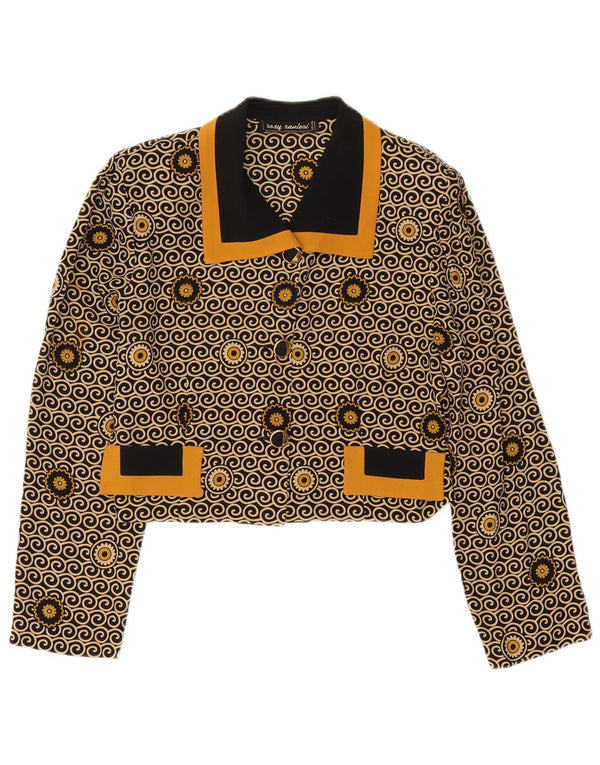 vintage Femmes Crop 3 Bouton Blazer Veste UK 8 Petit Noir Floral