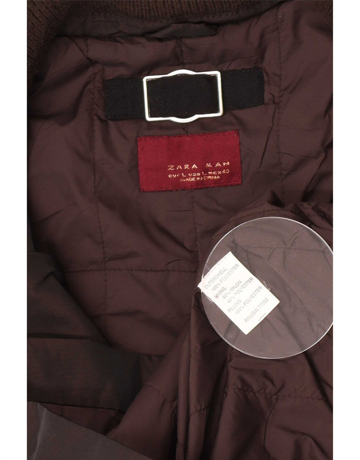 Zara Veste utilitaire à capuche pour homme UK 40 Large Marron Polyester