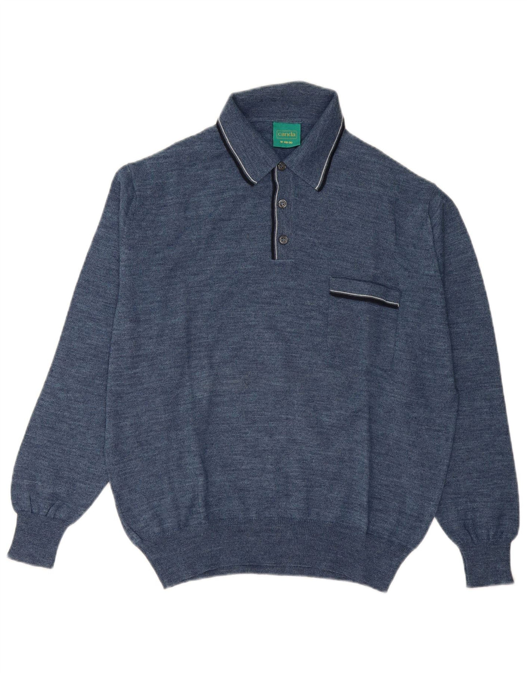 Canda Pull Col Polo Homme IT 48/50 Laine Vierge Bleu Moyen