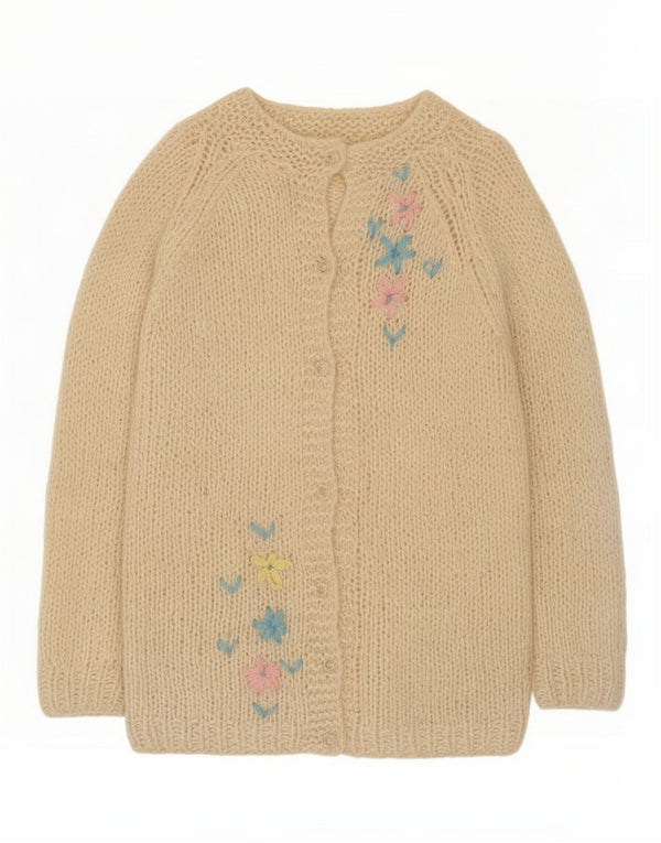vintage Femme Cardigan Pull UK 10 Petit Off White Floral