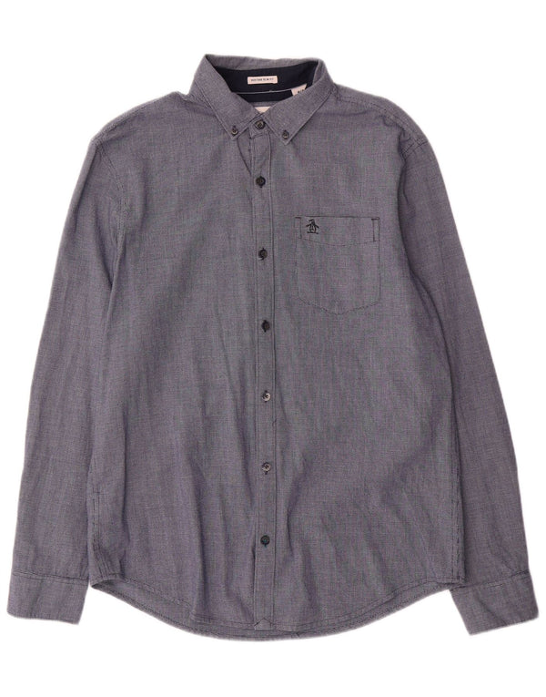 Penguin Mens Heritage Slim Fit Shirt Medium Blue Cotton