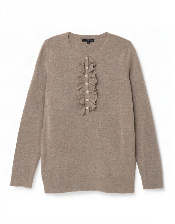 Gap Pull à volants pour femme avec col boutonné sur le devant UK 14 Grand coton gris