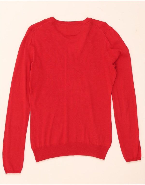 Massimo Dutti Pull col V pour femme UK 12 Soie rouge moyen
