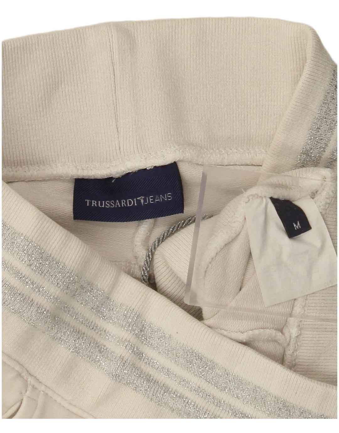TRUSSARDI Pantalon De Survêtement UK 14 Medium Off White Coton Femme