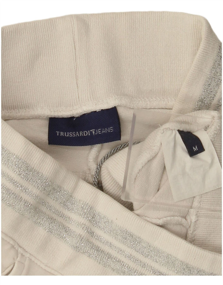 TRUSSARDI Pantalon De Survêtement UK 14 Medium Off White Coton Femme