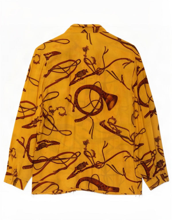 vintage Femme Motif Abstrait Chemise Blouse IT 46 Grand Jaune