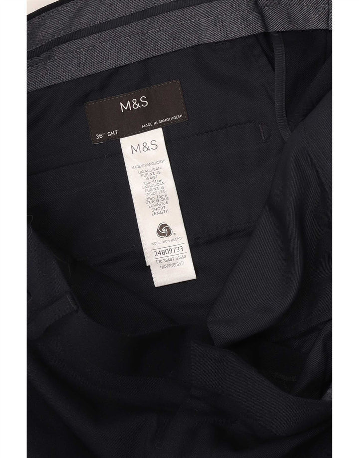 Marks & Spencer Pantalon Chino Droit Homme W36 L29 Bleu Marine Laine