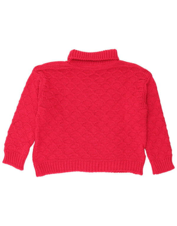 vintage Femmes Loose Fit Roll Neck Jumper Pull UK 16 Grand Acrylique Rose