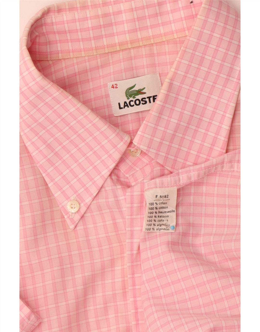 Lacoste Chemise à manches courtes pour hommes Taille 42 Grand coton vichy rose