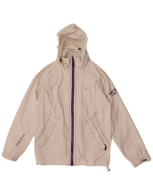 Helly Hansen Veste de pluie à capuche graphique pour femme UK 10 Small Blanc Polyamide