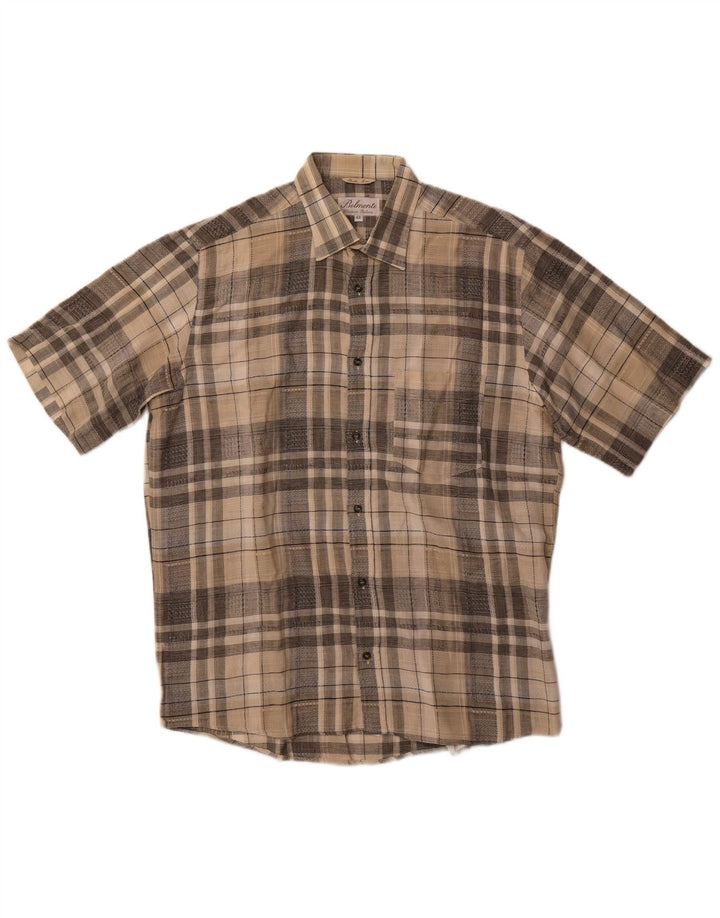Belmonte Chemise à manches courtes pour homme Taille 42 Grand coton à carreaux beige