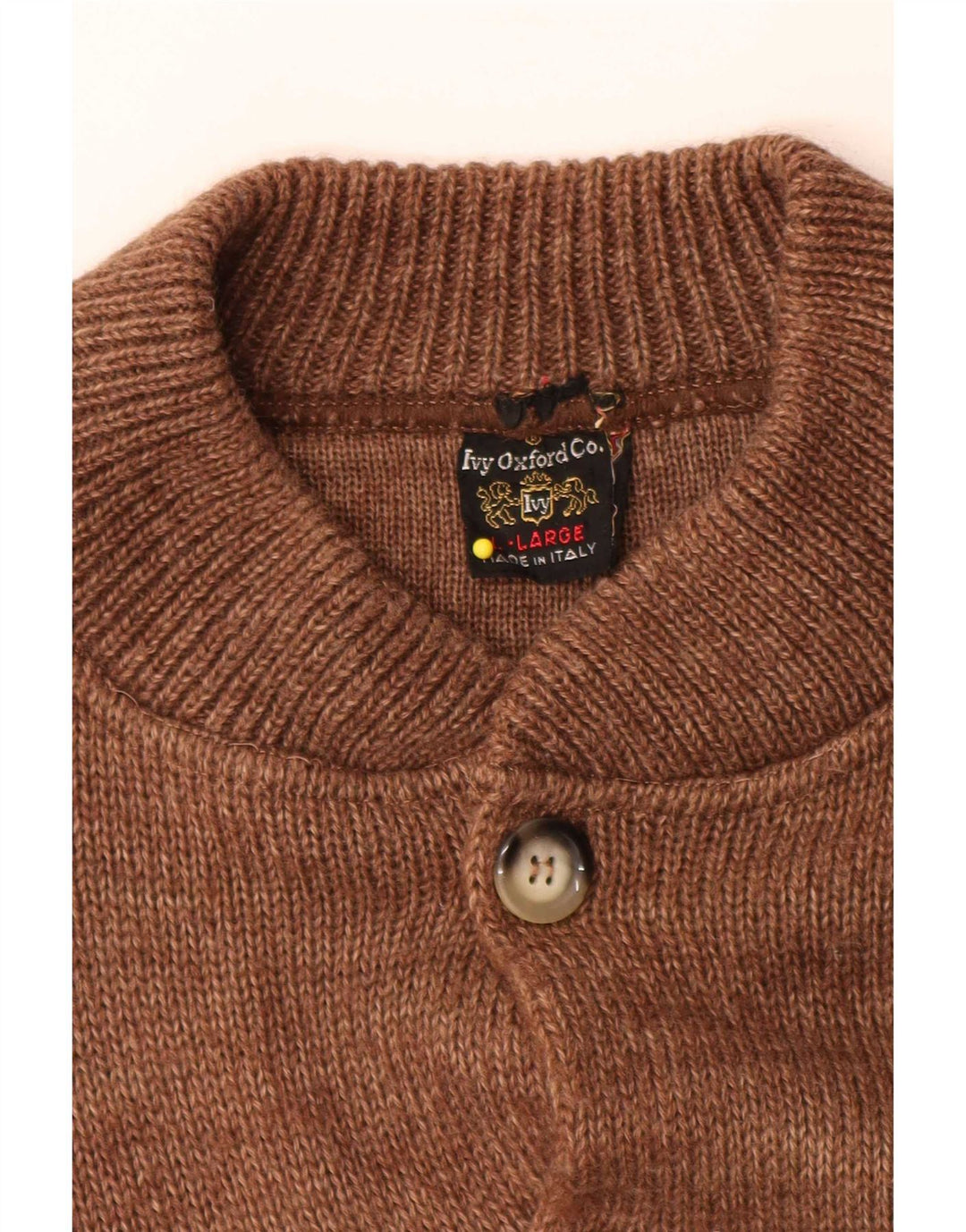 Ivy Oxford Pull à col boutonné pour homme en laine marron Taille L