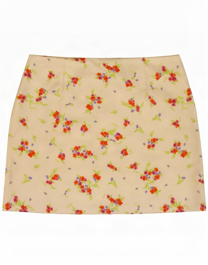 Zara Femme Mini Jupe Moyenne W28 Blanc Floral Polyester