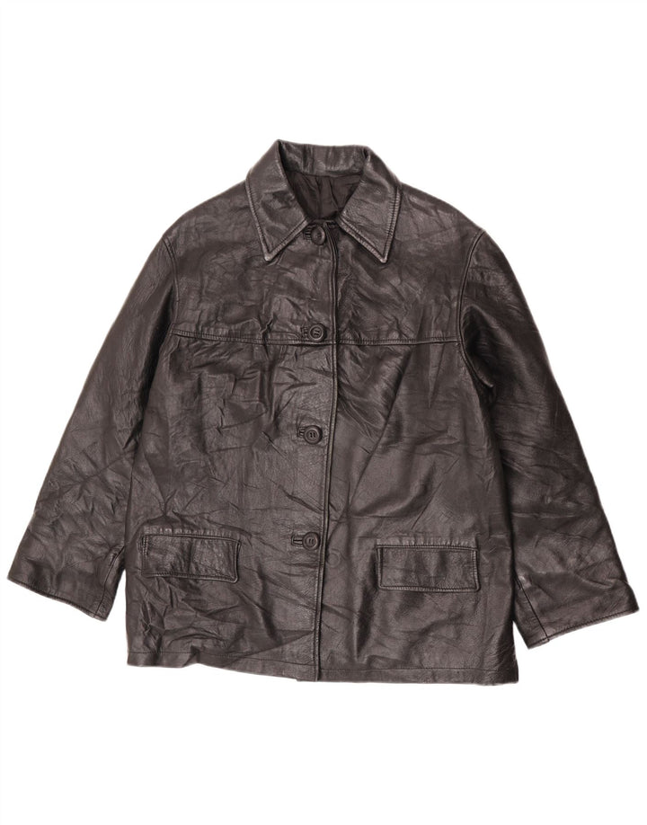 Veste en cuir femme vintage IT 44 Cuir noir moyen