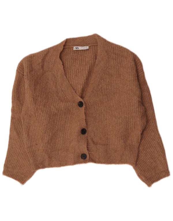 Zara Cardigan court surdimensionné pour femme UK 14 en nylon marron moyen