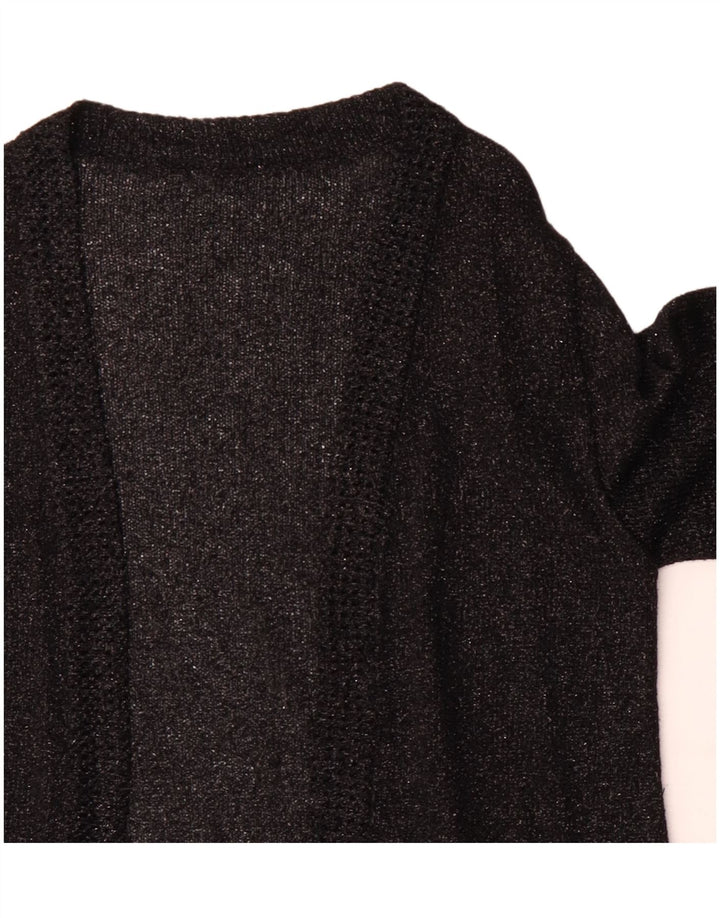 vintage Femmes 3/4 Manches Ouvert Cardigan Pull UK 12 Moyen Noir Moucheté