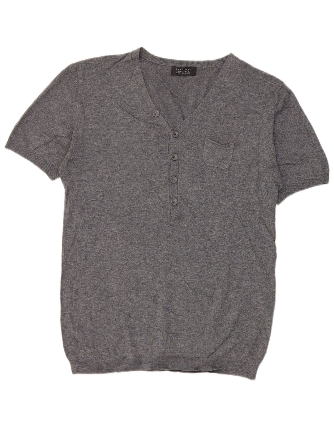 Zara Pull à manches courtes et col en V pour homme Gris moyen Viscose