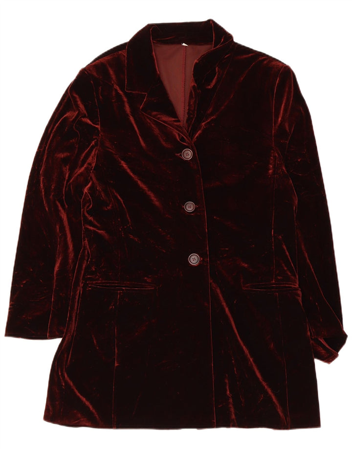 VINTAGE Femme 3 Bouton Velours Blazer Veste UK 10 Petit Bordeaux
