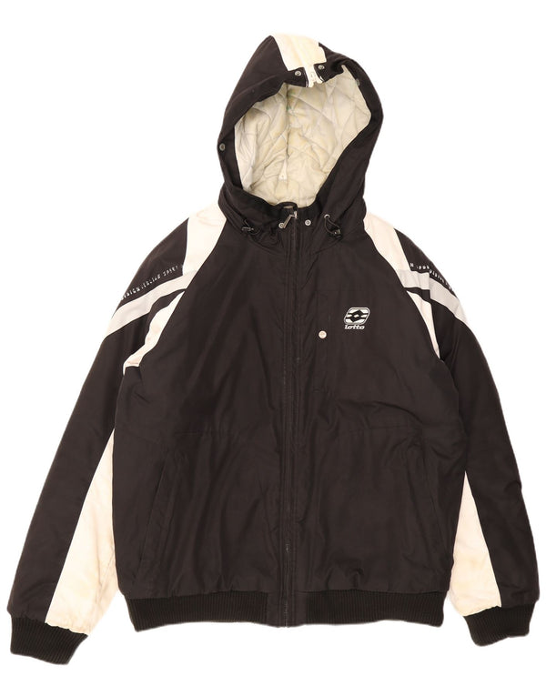 Lotto Veste matelassée à capuche pour homme UK 40 Large Noir Colorblock Polyester
