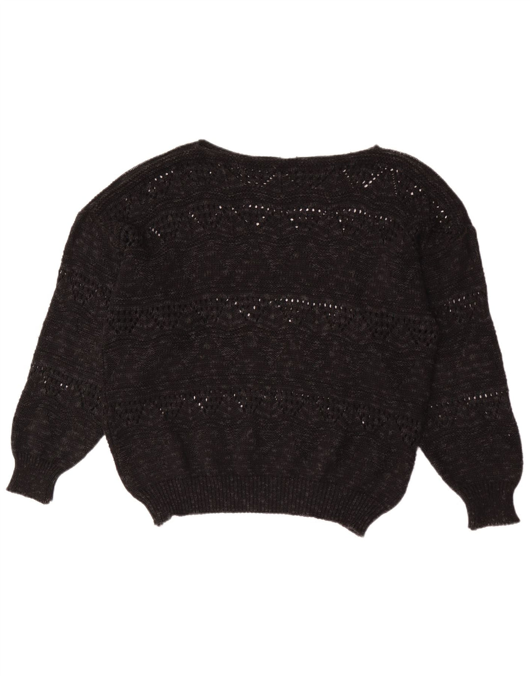 vintage Femmes Bateau Cou Jumper Pull EU 40 Moyen Noir Géométrique