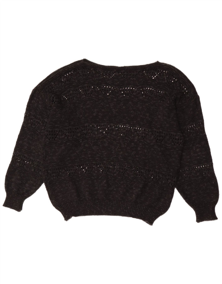 vintage Femmes Bateau Cou Jumper Pull EU 40 Moyen Noir Géométrique
