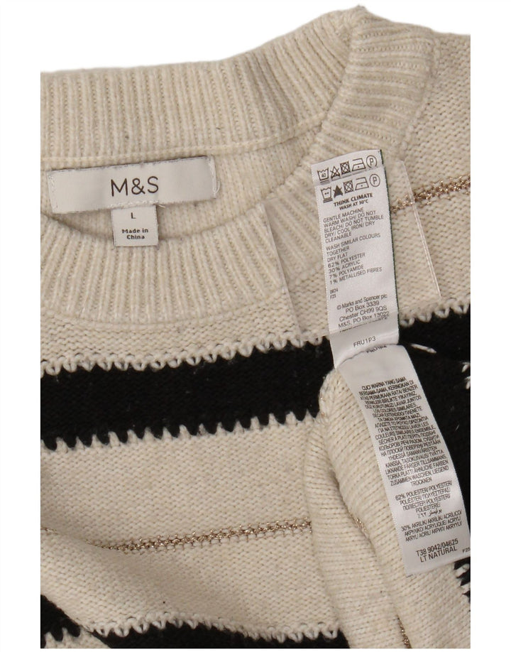 Marks & Spencer Pull à col rond pour femme UK 16 Large Blanc Rayé
