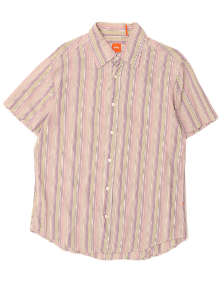 Hugo Boss Chemise à manches courtes en coton à rayures multicolores