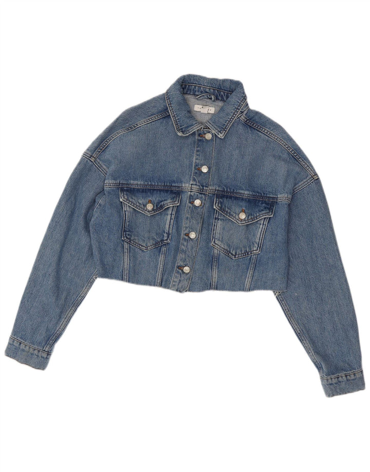 Topshop Veste en jean surdimensionnée pour femme UK 10 Petit coton bleu
