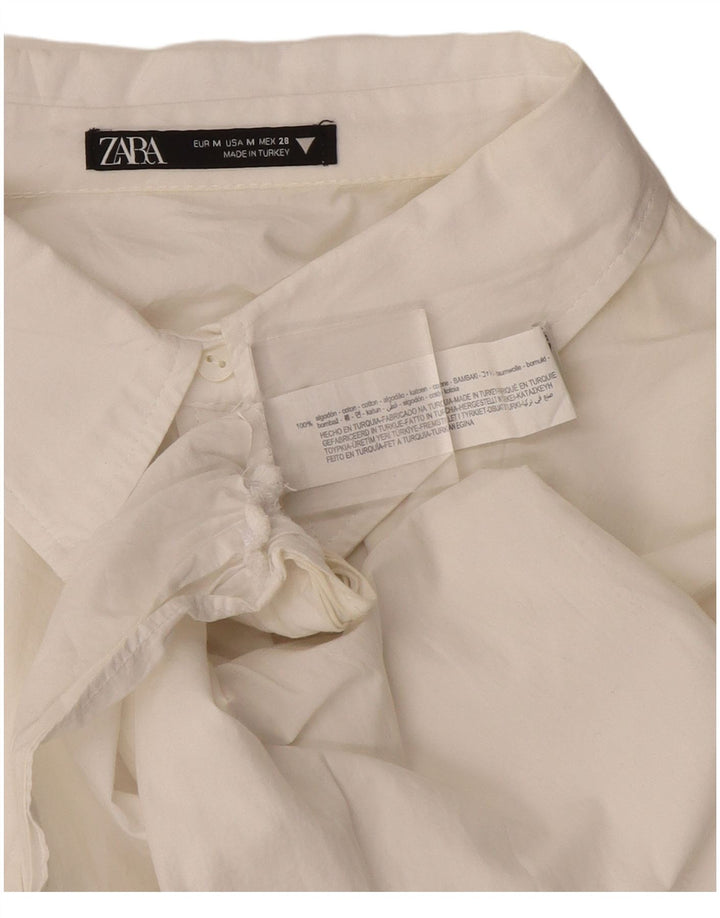 Zara Womens Crop Shirt Blouse UK 16 Moyen Blanc Coton
