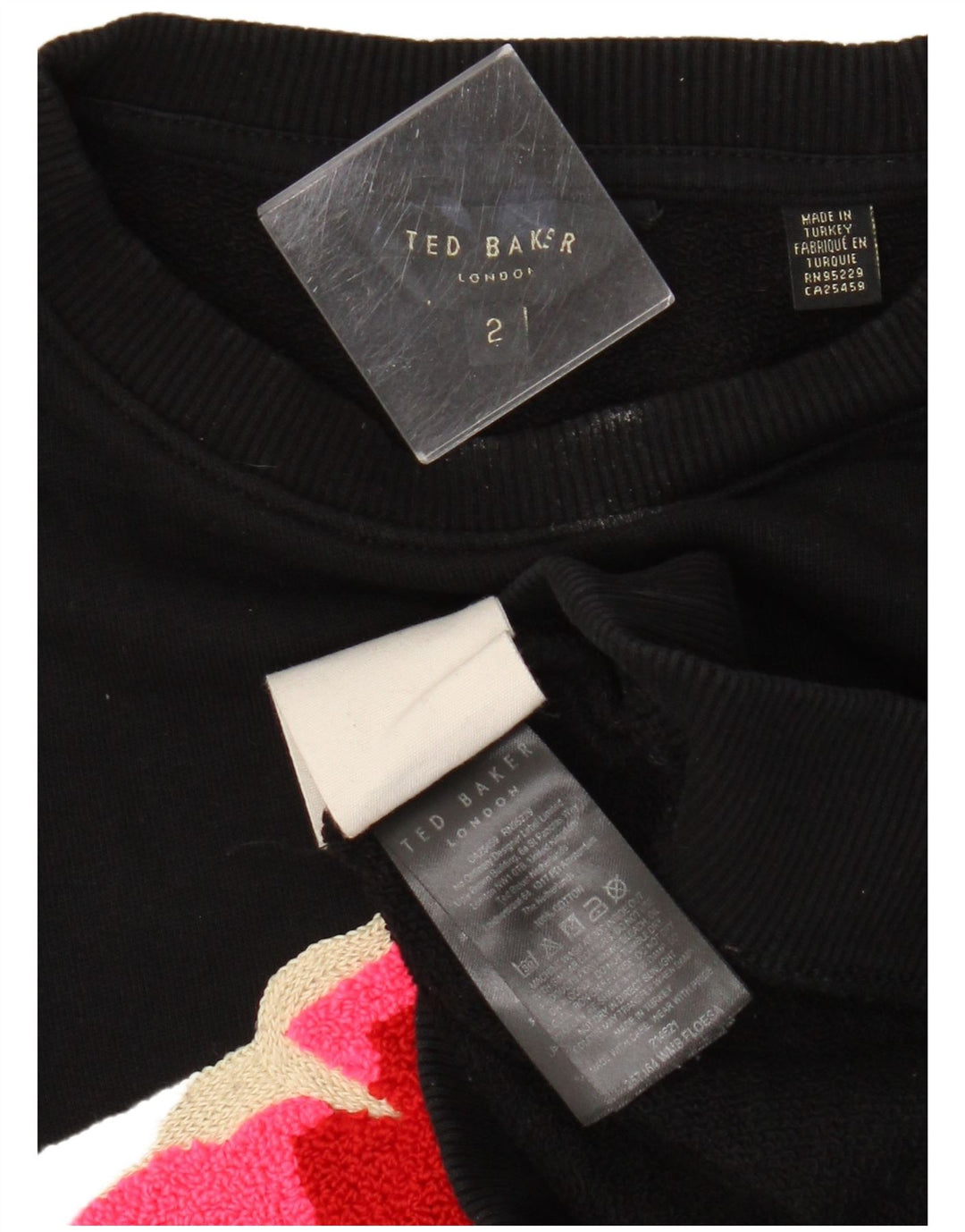 Ted Baker Pull graphique à col rond pour femme Taille 2 Petit Noir