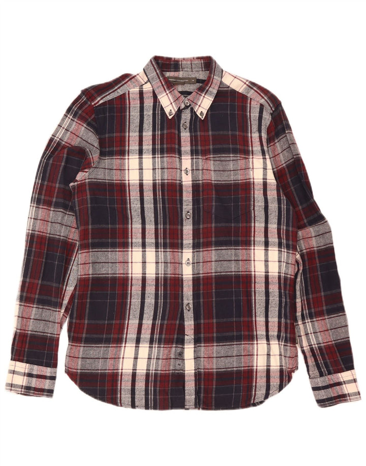 French Connection Chemise en Flanelle Homme en Coton à Carreaux Bordeaux Moyen
