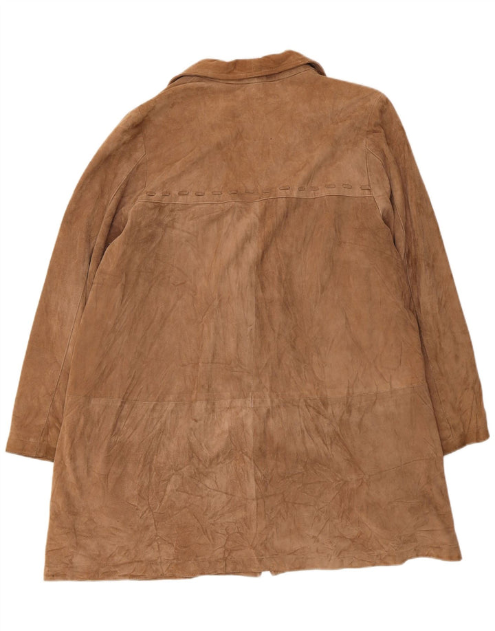 vintage Femme Suède Pardessus UK 14 Cuir Beige Moyen