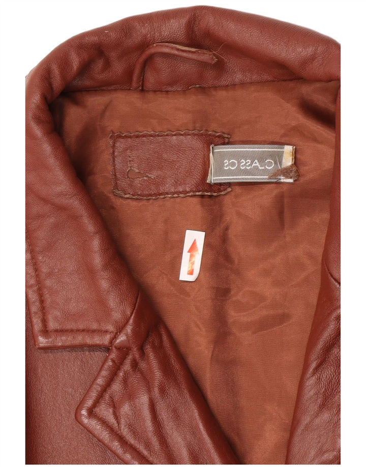 Classics Veste blazer en cuir à 3 boutons pour femme UK 26 5XL Cuir marron