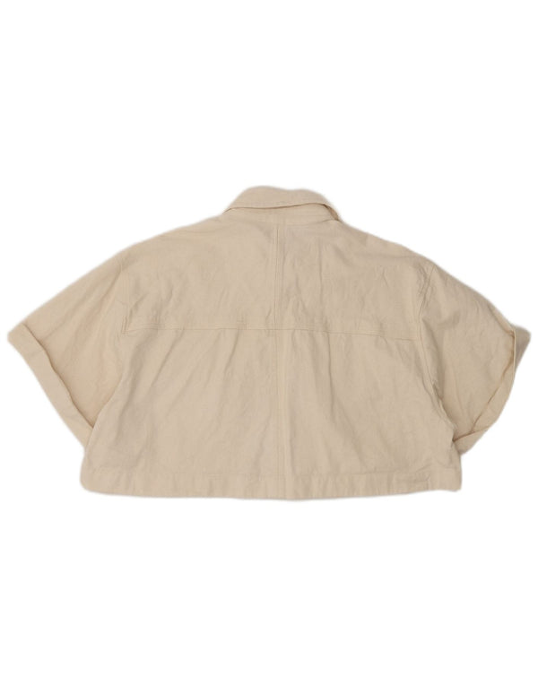 Zara Chemise courte à manches courtes pour femme UK 14 Coton beige moyen
