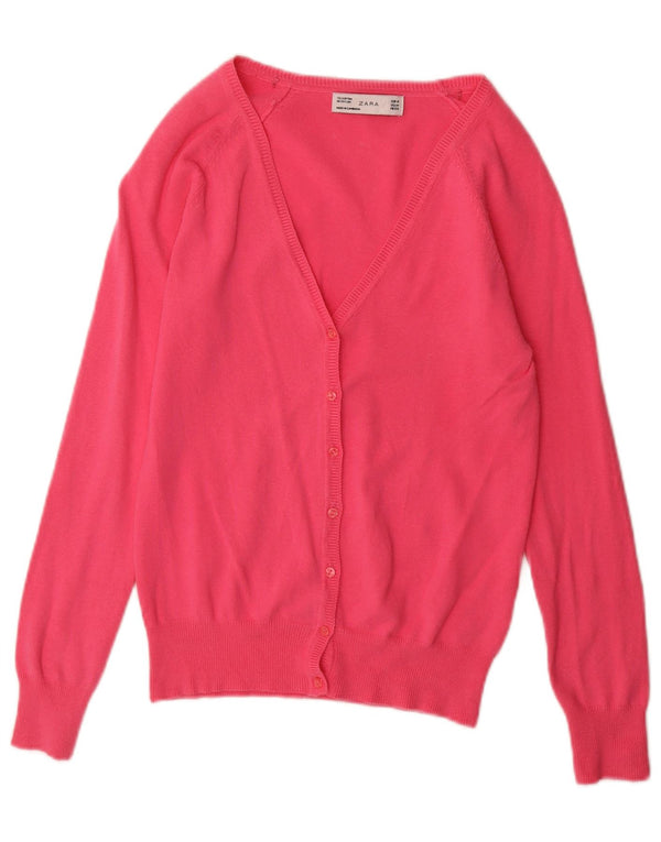 Zara Cardigan Femme Pull UK 12 Coton Rose Moyen