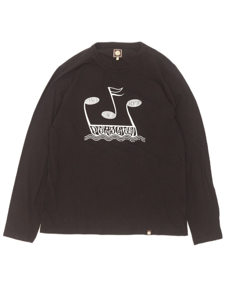Pretty Green Haut graphique à manches longues pour homme en coton noir