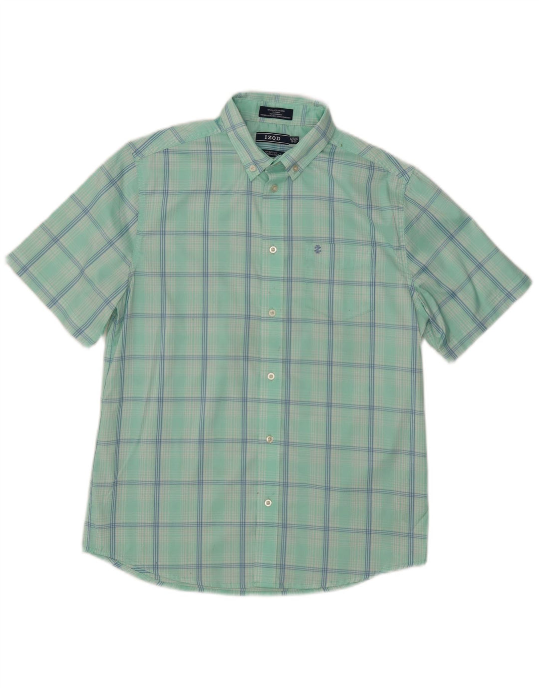Izod Chemise à Manches Courtes Garçon 15-16 ans XL Carreaux Turquoise Polyester