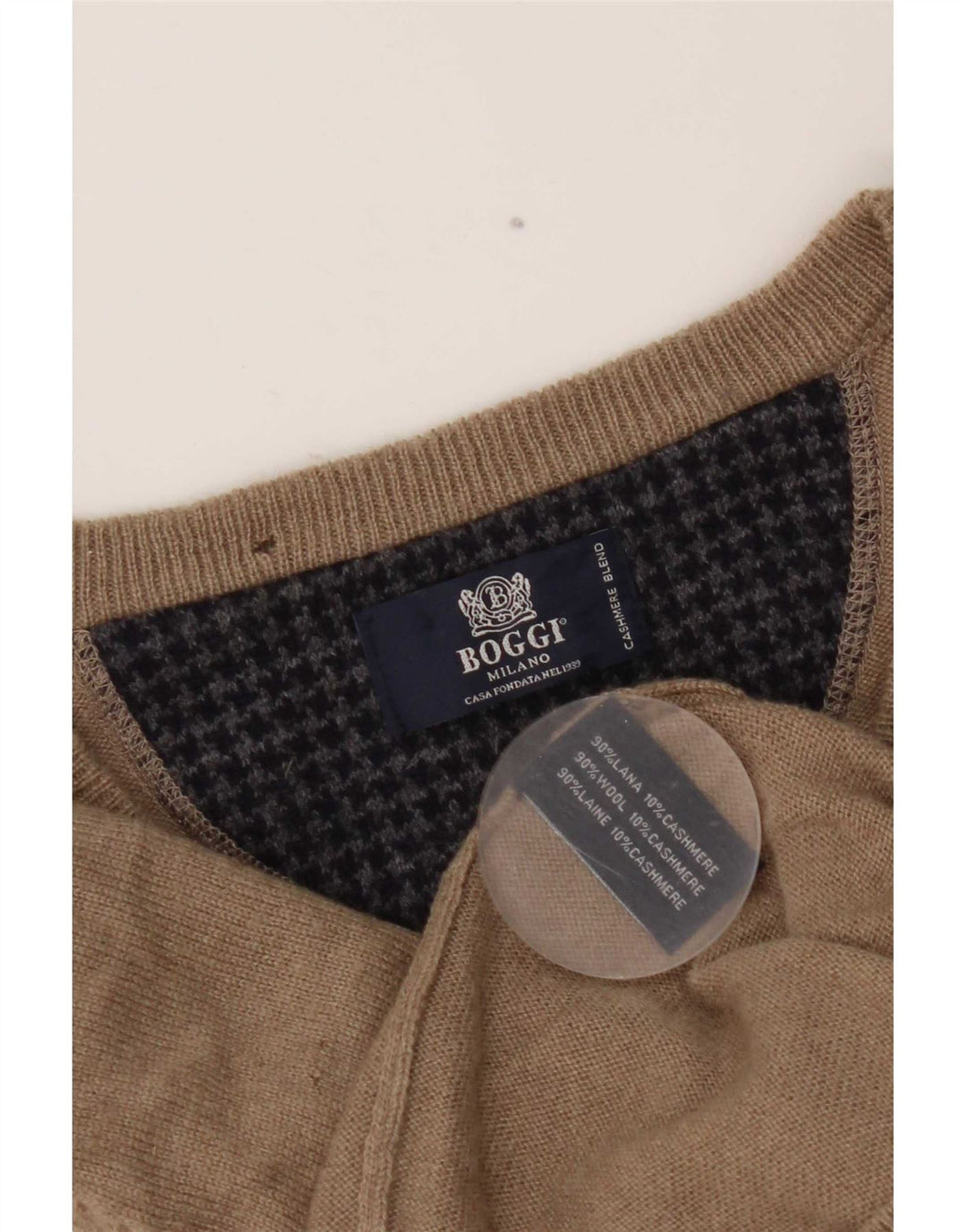 Boggi Pull col V pour homme en laine beige Taille S
