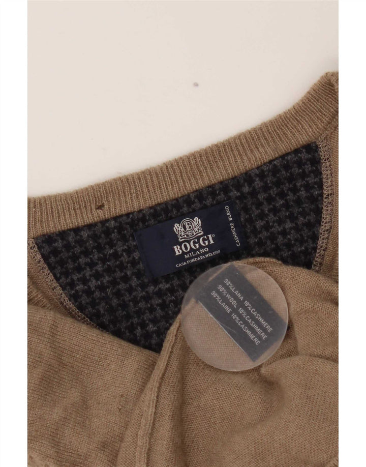 Boggi Pull col V pour homme en laine beige Taille S