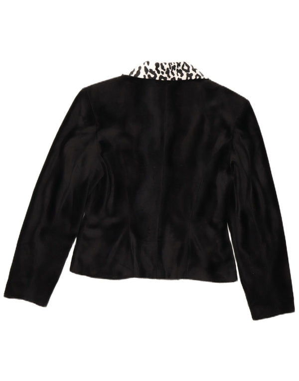 vintage Womens Velvet Full Zip Blazer Jacket UK 10 Petit imprimé animal noir