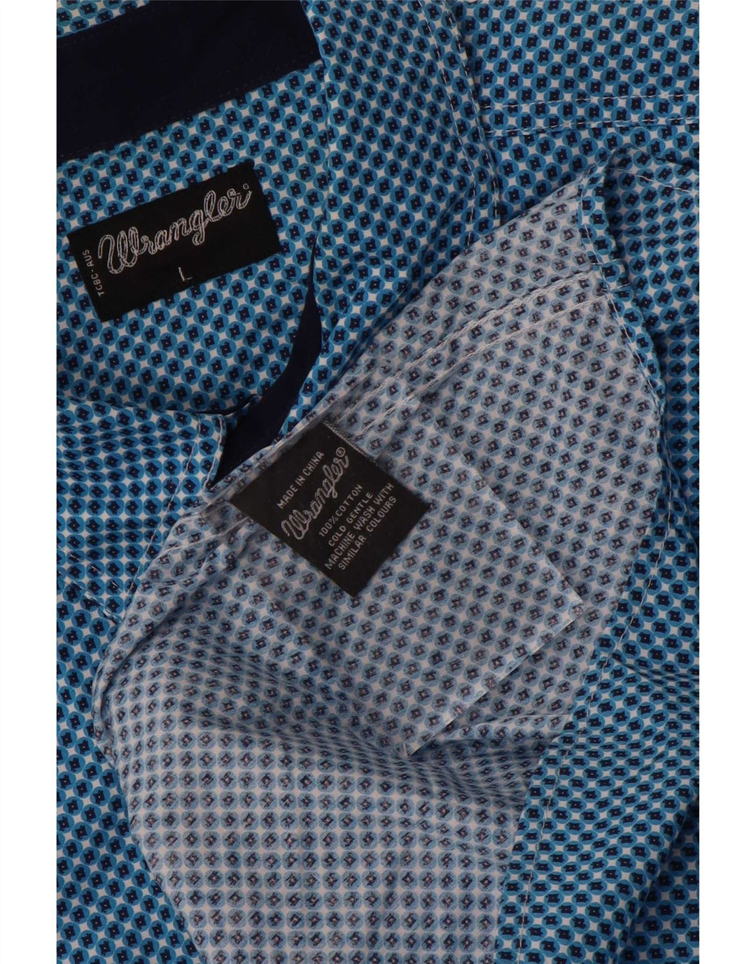Wrangler Chemise à manches courtes pour homme Grand coton géométrique bleu