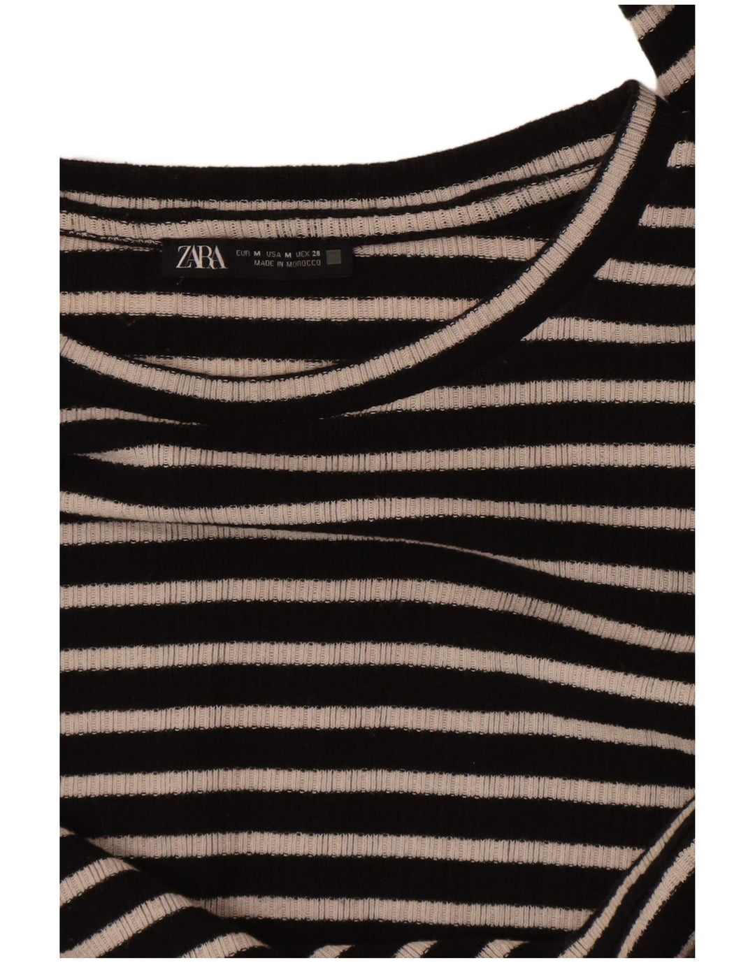 Zara Womens Crop Top Manches Longues UK 12 Moyen Noir Rayé