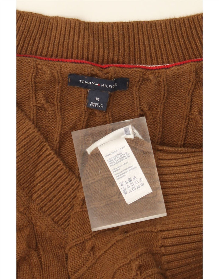 TOMMY HILFIGER Pull col en V pour femme UK 12 Marron moyen Coton