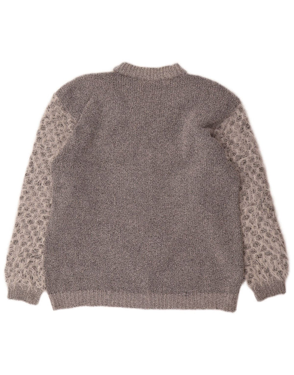 vintage Womens Crew Neck Jumper Pull UK 20 2XL Gris Colorblock Acrylique