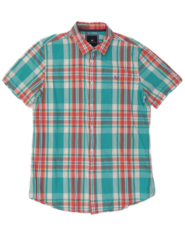 Crew Clothing Chemise à manches courtes pour homme en coton à carreaux bleus