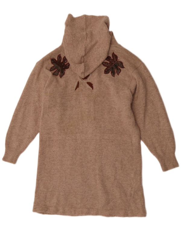 vintage Femme Longline Cardigan Pull UK 14 Moyen Beige Floral