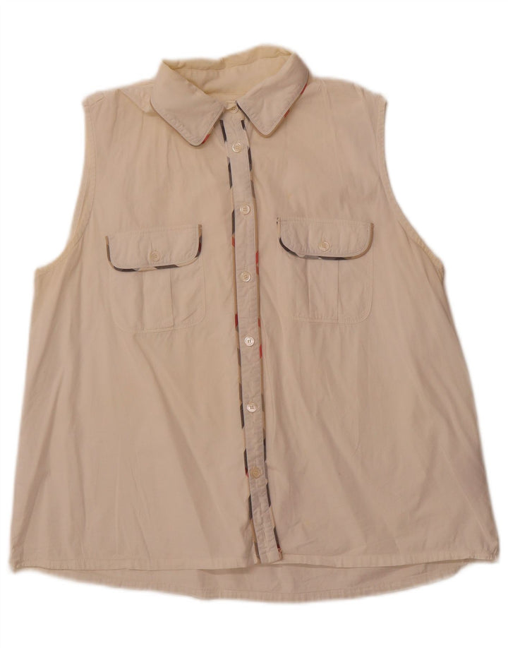 BURBERRY Chemise militaire sans manches pour femme UK 14 Grand coton blanc cassé