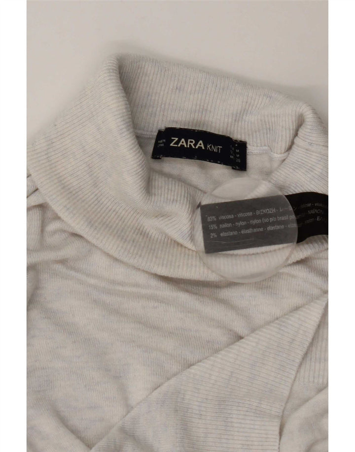 Zara Pull col roulé pour femme UK 12 Viscose mouchetée blanc moyen